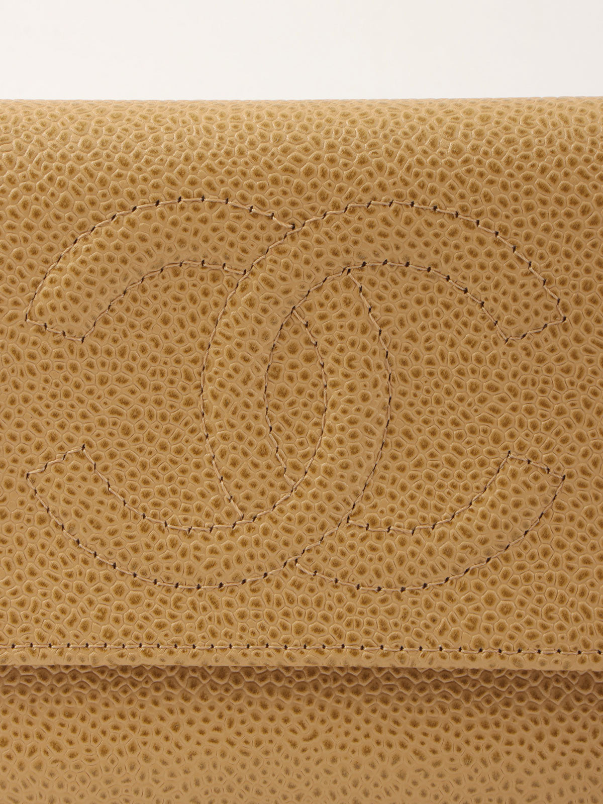 2001 Caviar Skin CC Mark Stitch Wallet, Beige