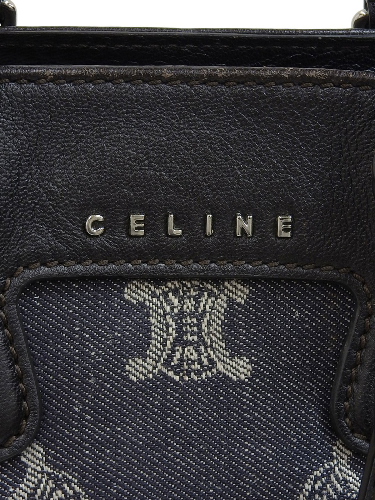 デニムレザーコンビマカダムパターン2wayバッグ ネイビー/ブラック