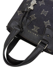 デニムレザーコンビマカダムパターン2wayバッグ ネイビー/ブラック