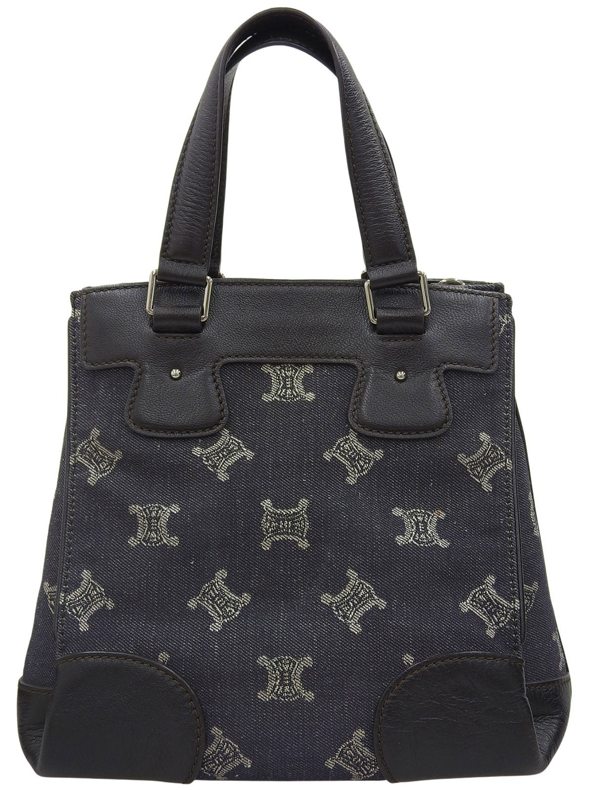 デニムレザーコンビマカダムパターン2wayバッグ ネイビー/ブラック