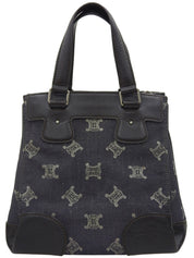 デニムレザーコンビマカダムパターン2wayバッグ ネイビー/ブラック