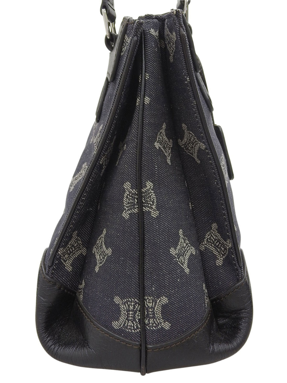 デニムレザーコンビマカダムパターン2wayバッグ　ネイビー/ブラック