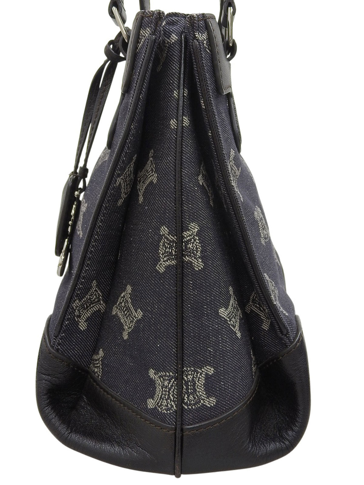 デニムレザーコンビマカダムパターン2wayバッグ ネイビー/ブラック