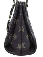 デニムレザーコンビマカダムパターン2wayバッグ ネイビー/ブラック