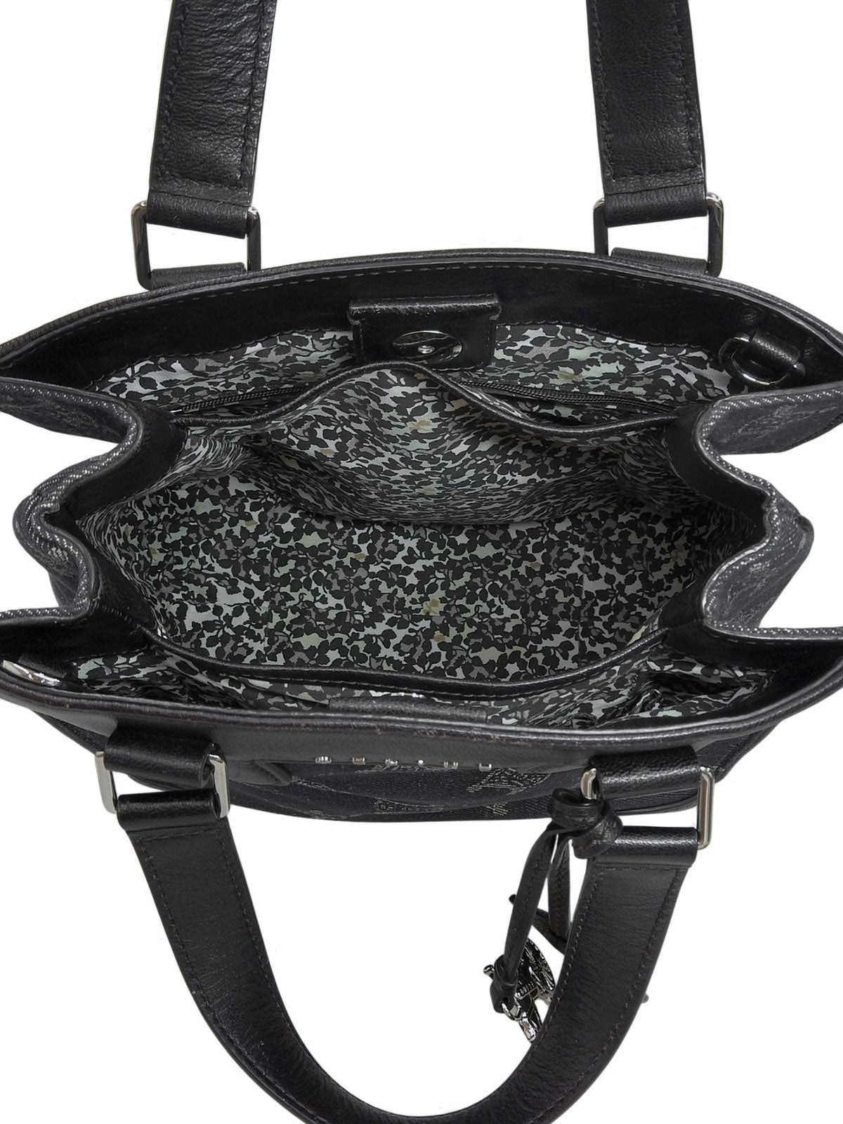 デニムレザーコンビマカダムパターン2wayバッグ ネイビー/ブラック