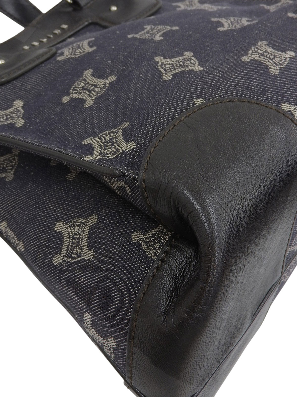 デニムレザーコンビマカダムパターン2wayバッグ　ネイビー/ブラック