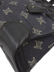 デニムレザーコンビマカダムパターン2wayバッグ　ネイビー/ブラック