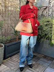 Beige glitter canvas GG one-shoulder bag