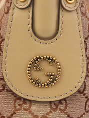 Beige glitter canvas GG one-shoulder bag