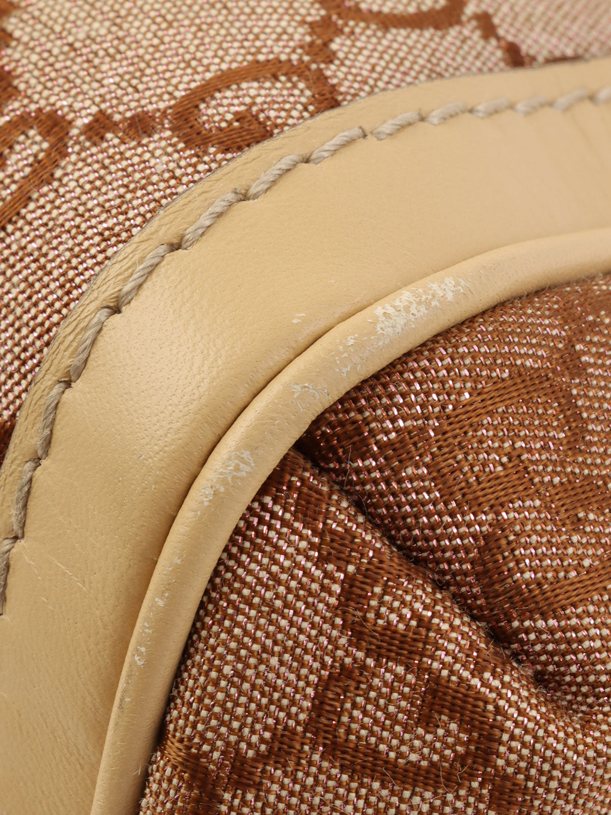 Beige glitter canvas GG one-shoulder bag