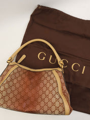 Beige glitter canvas GG one-shoulder bag