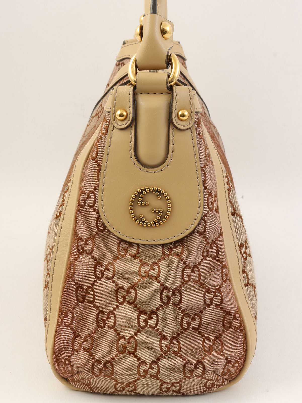 Beige glitter canvas GG one-shoulder bag