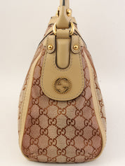 Beige glitter canvas GG one-shoulder bag