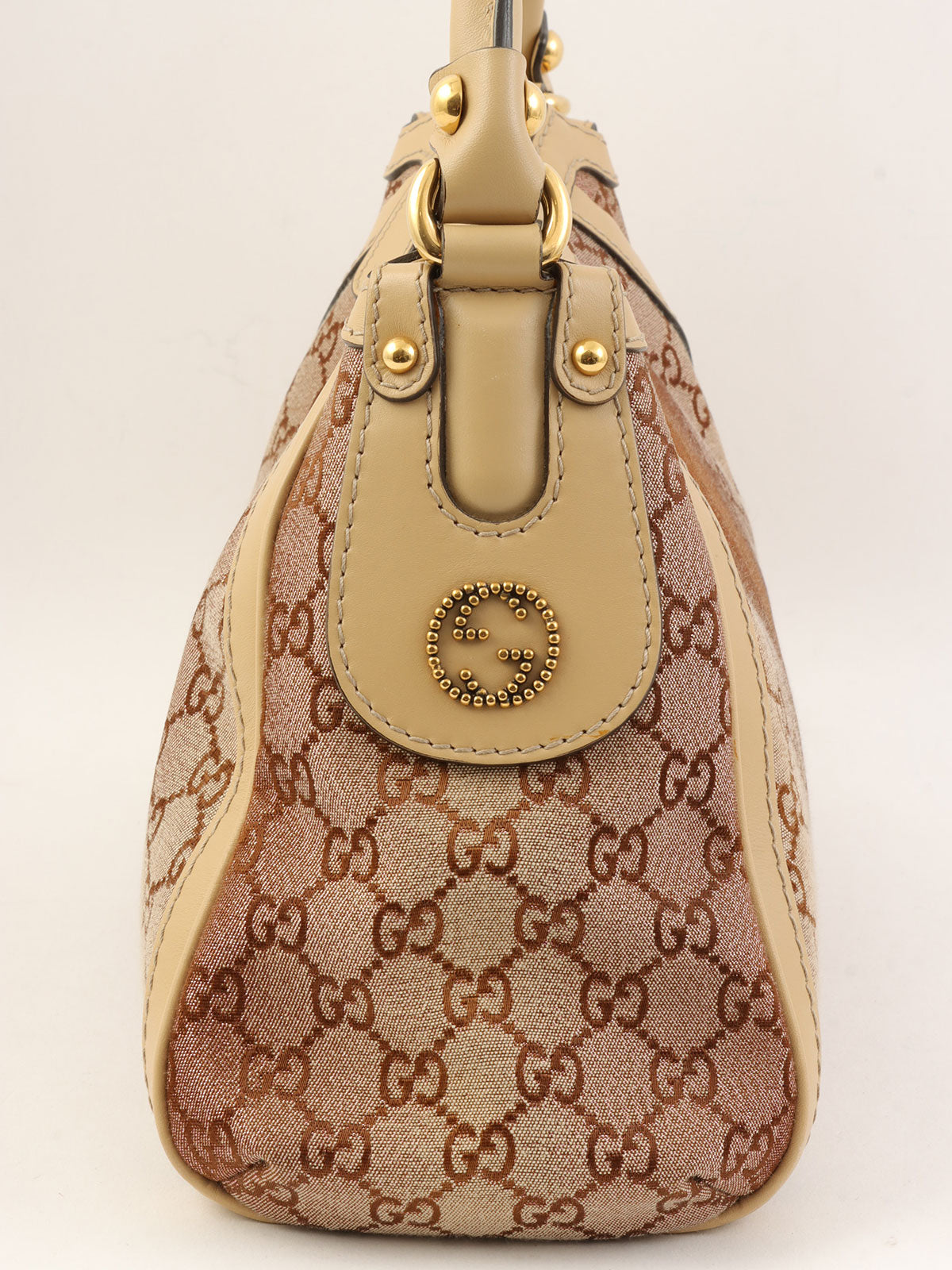 Beige glitter canvas GG one-shoulder bag