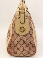 Beige glitter canvas GG one-shoulder bag