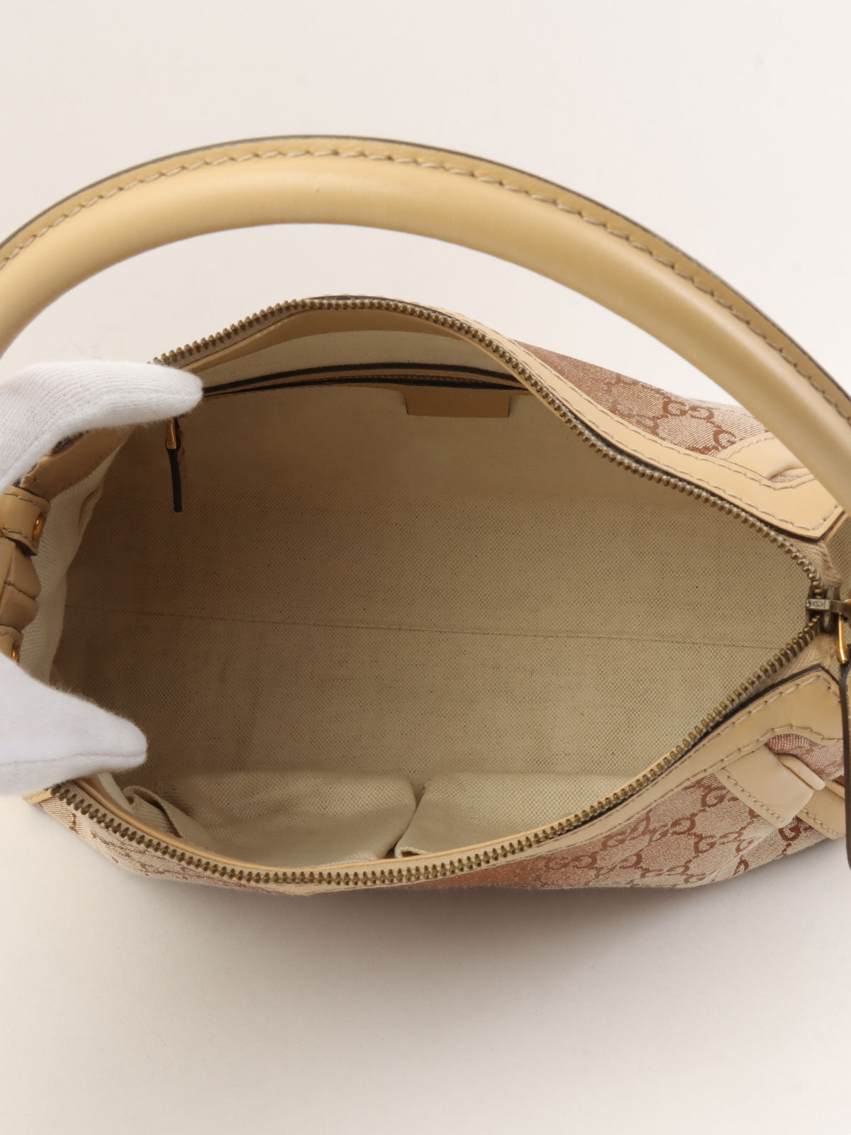 Beige glitter canvas GG one-shoulder bag