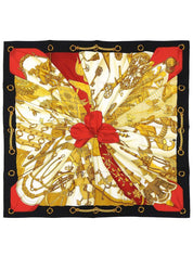 カレ90 Soleil de soieパターンスカーフ ブラック/レッド