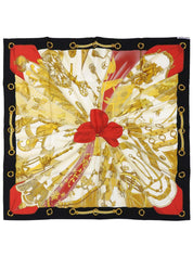 カレ90 Soleil de soieパターンスカーフ ブラック/レッド