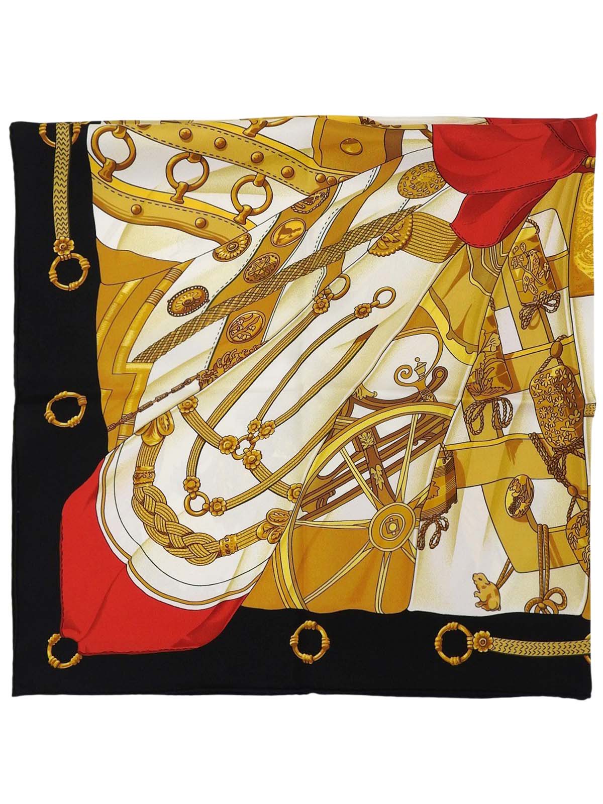 カレ90 Soleil de soieパターンスカーフ ブラック/レッド