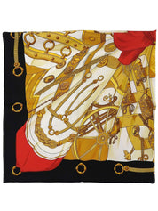 カレ90 Soleil de soieパターンスカーフ ブラック/レッド