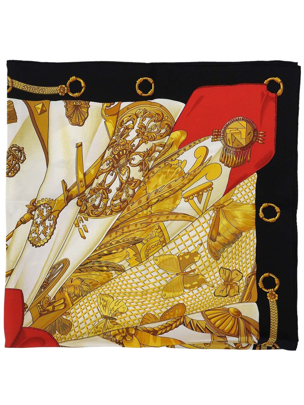 カレ90 Soleil de soieパターンスカーフ ブラック/レッド