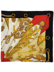 カレ90 Soleil de soieパターンスカーフ ブラック/レッド