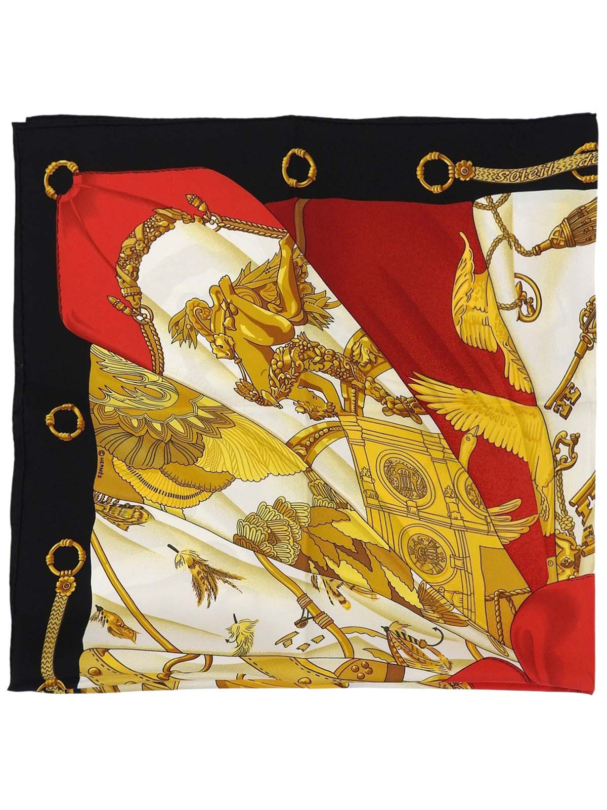 カレ90 Soleil de soieパターンスカーフ ブラック/レッド