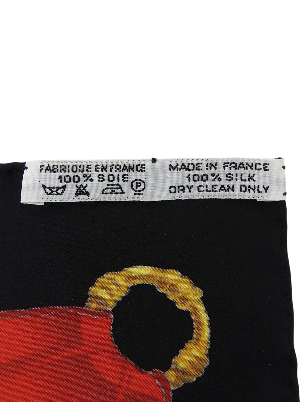 カレ90 Soleil de soieパターンスカーフ ブラック/レッド