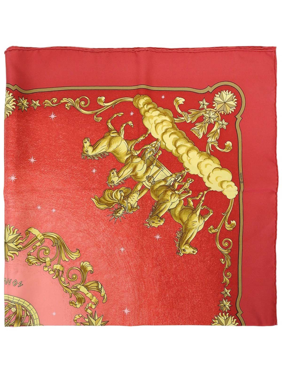 Carré 90 Comos Pattern Scarf in Red/Gold