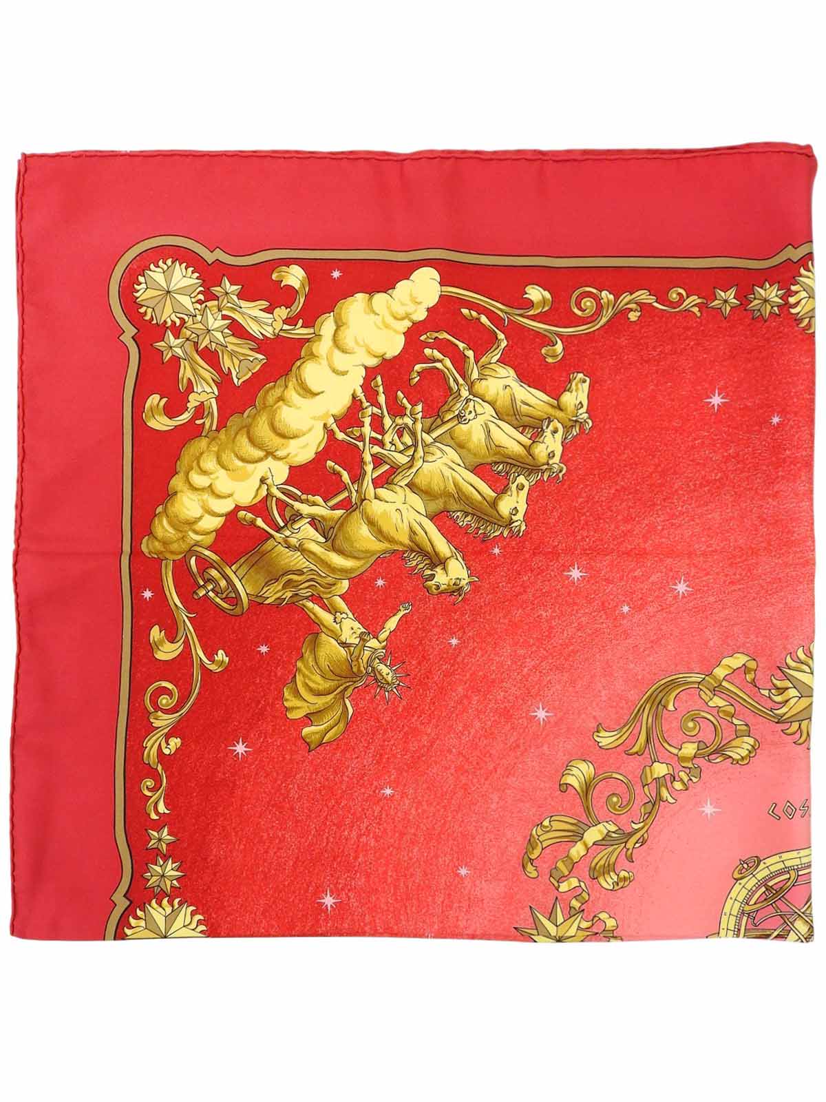 Carré 90 Comos Pattern Scarf in Red/Gold