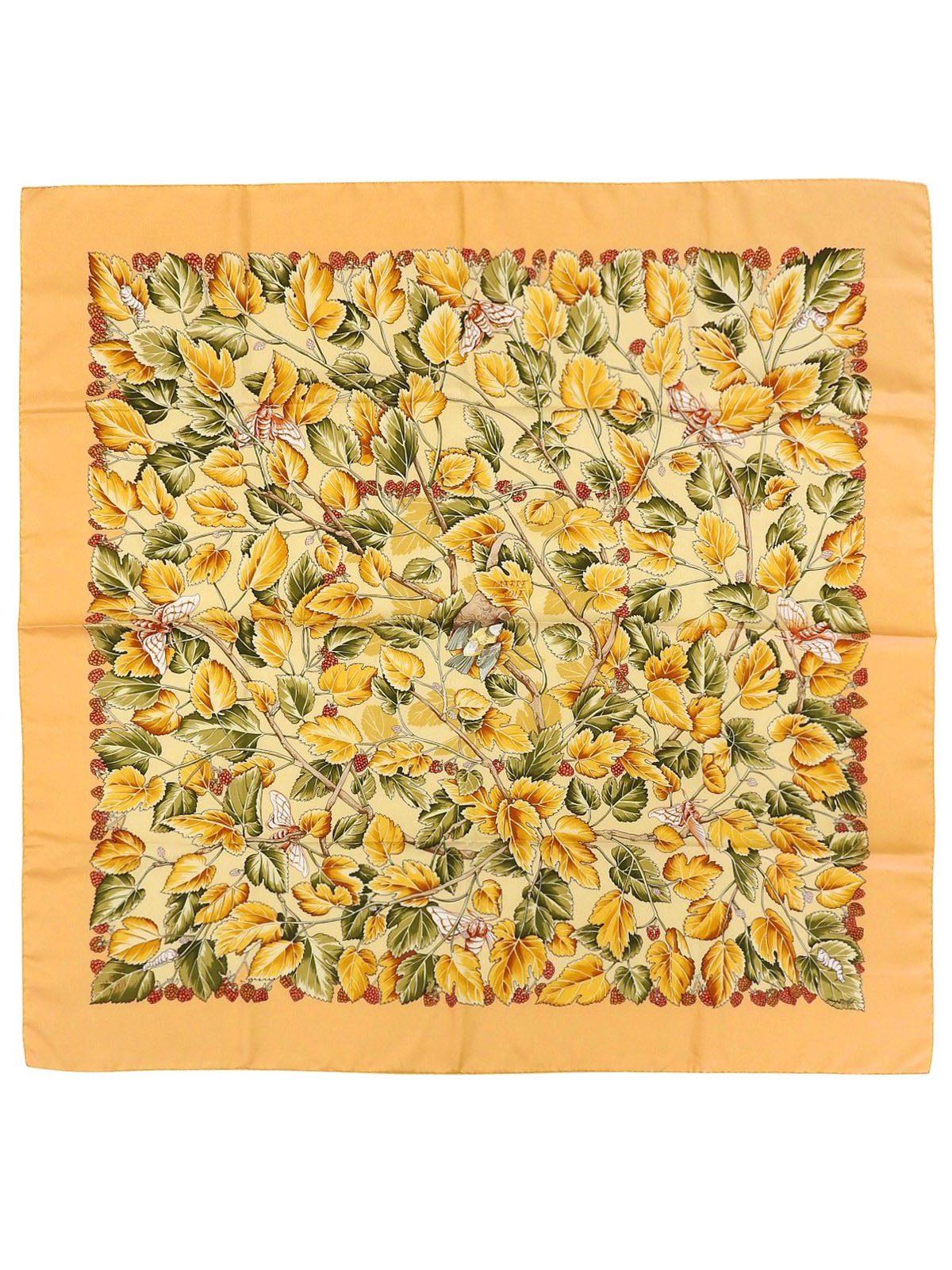 Carré 90 Larbre de Soie Pattern Scarf Cream Yellow/Multi