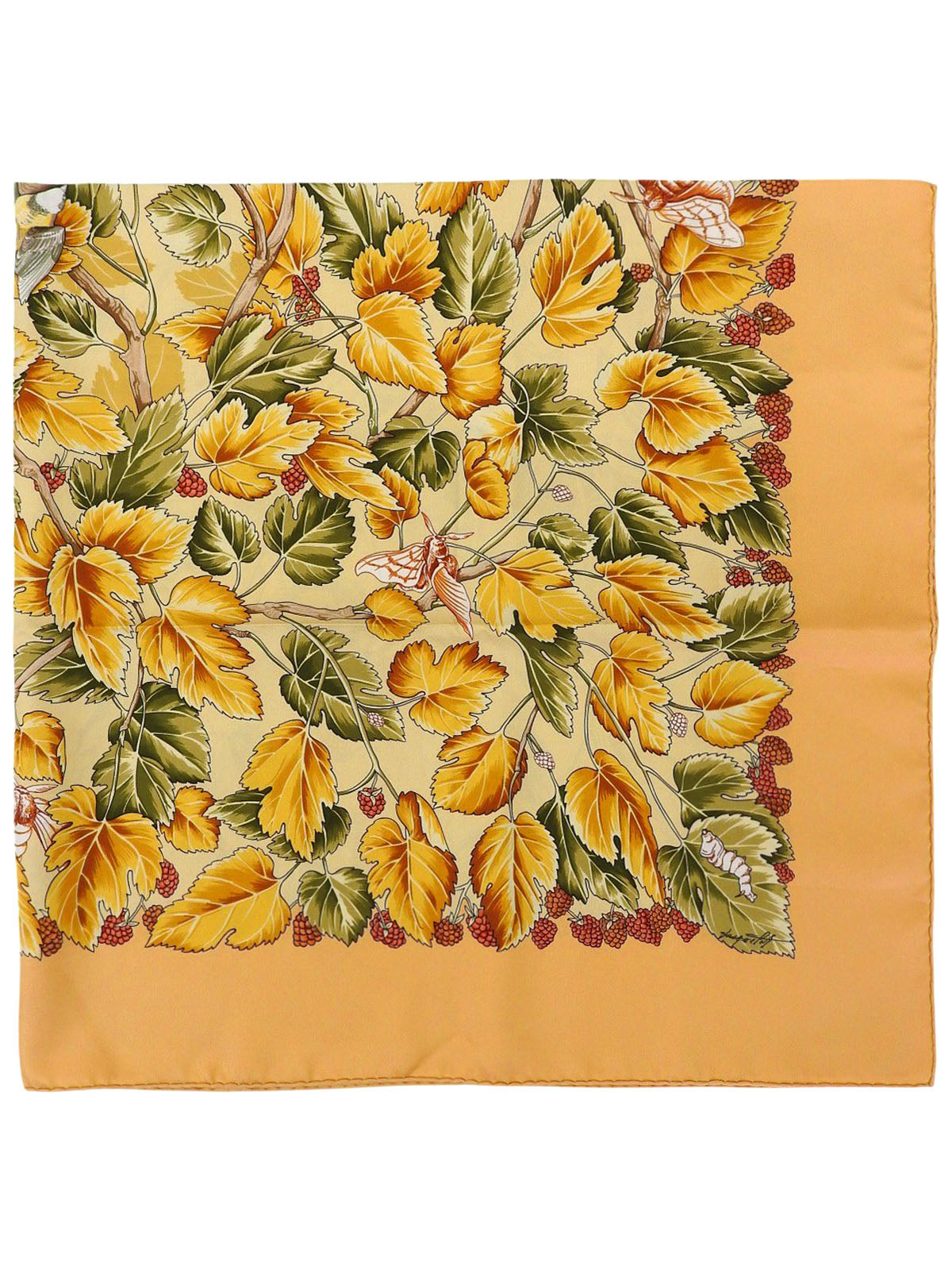 Carré 90 Larbre de Soie Pattern Scarf Cream Yellow/Multi