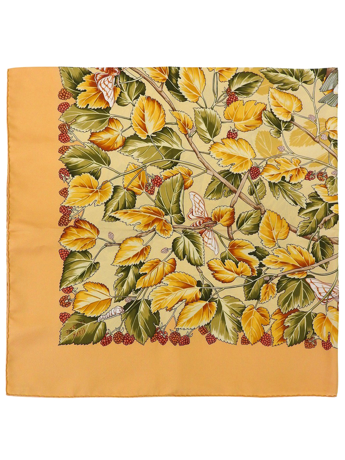 Carré 90 Larbre de Soie Pattern Scarf Cream Yellow/Multi