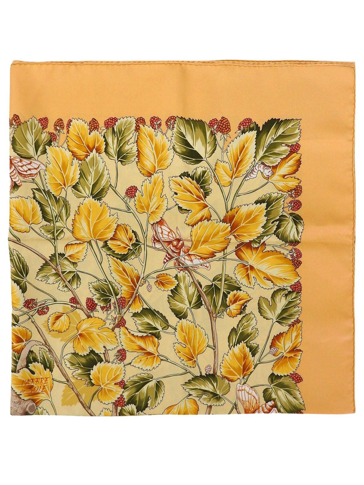 Carré 90 Larbre de Soie Pattern Scarf Cream Yellow/Multi