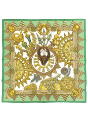 Carré 90 Lor Des Chefs Pattern Scarf Green/Multi