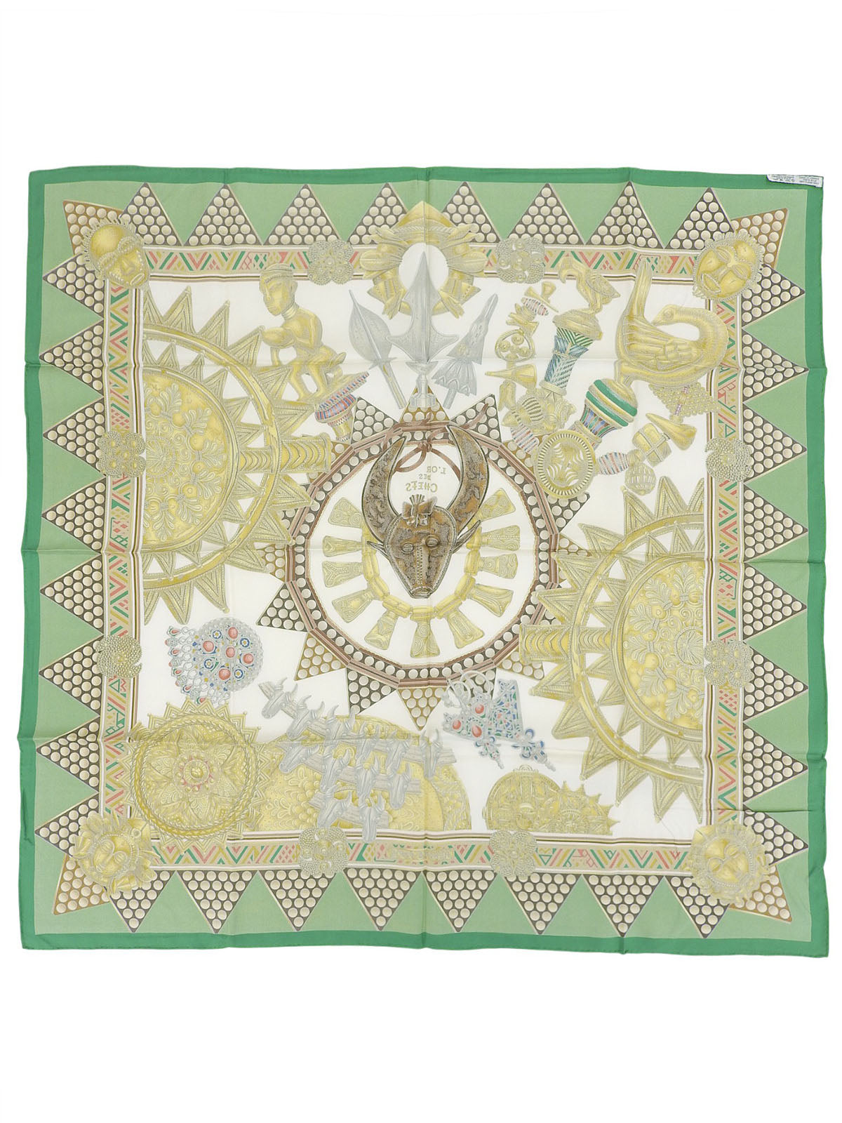 Carré 90 Lor Des Chefs Pattern Scarf Green/Multi