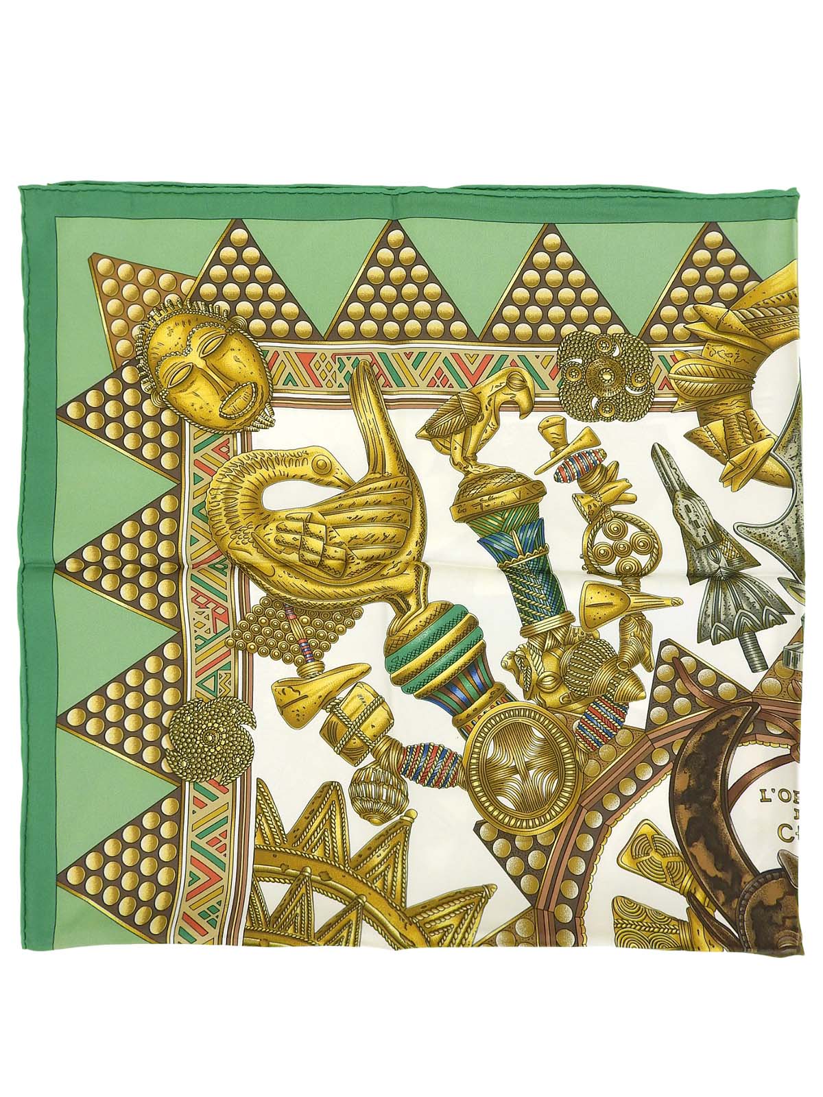 カレ90 Lor Des Chefsパターンスカーフ グリーン/マルチ