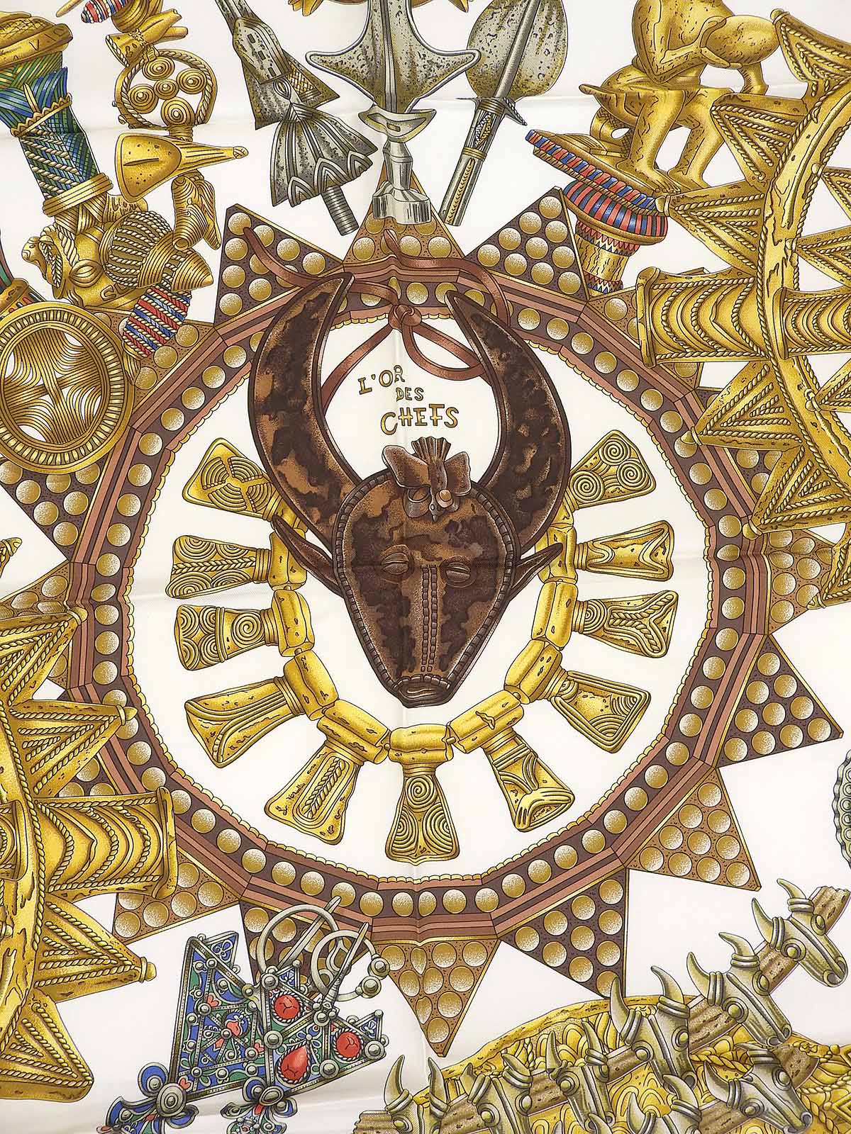 カレ90 Lor Des Chefsパターンスカーフ グリーン/マルチ