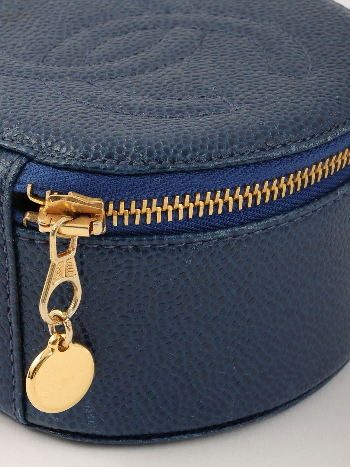 1995 Caviar Skin CC Mark Stitch Jewelry Case, Navy