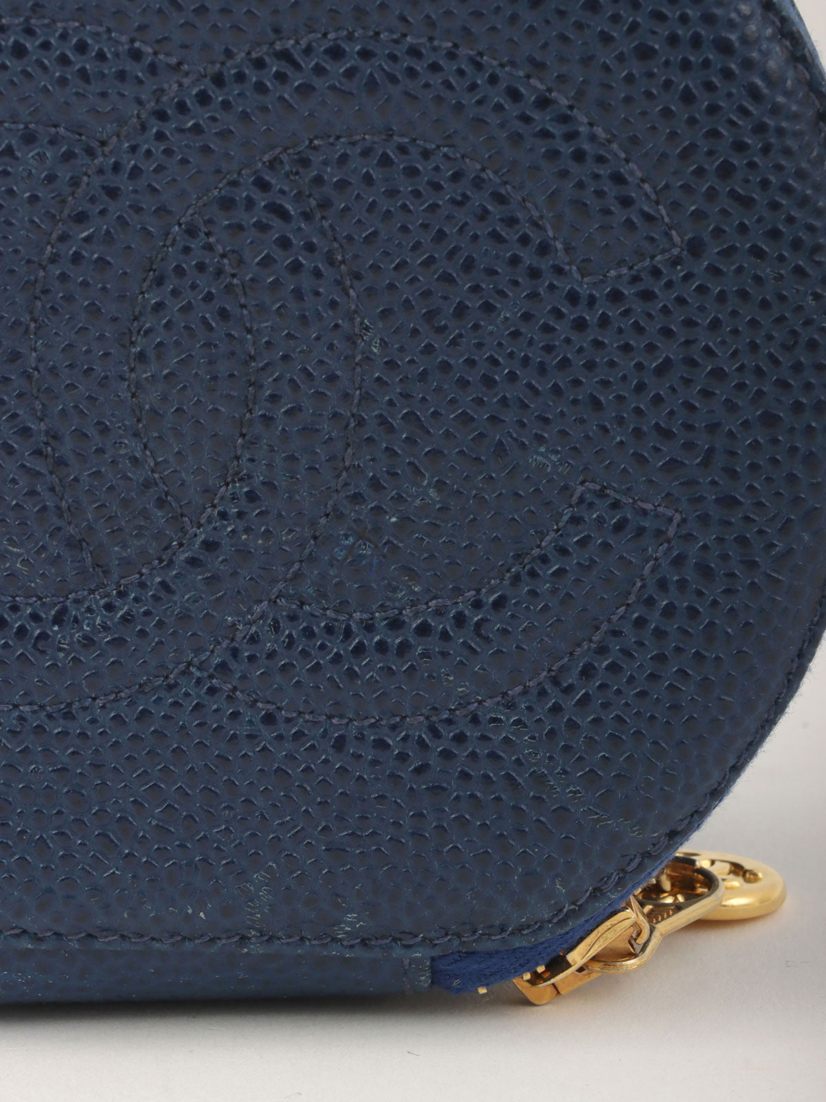 1995 Caviar Skin CC Mark Stitch Jewelry Case, Navy