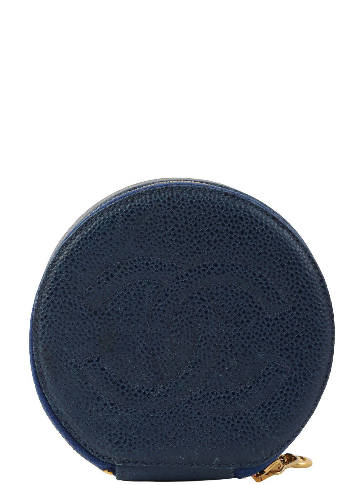 1995 Caviar Skin CC Mark Stitch Jewelry Case, Navy