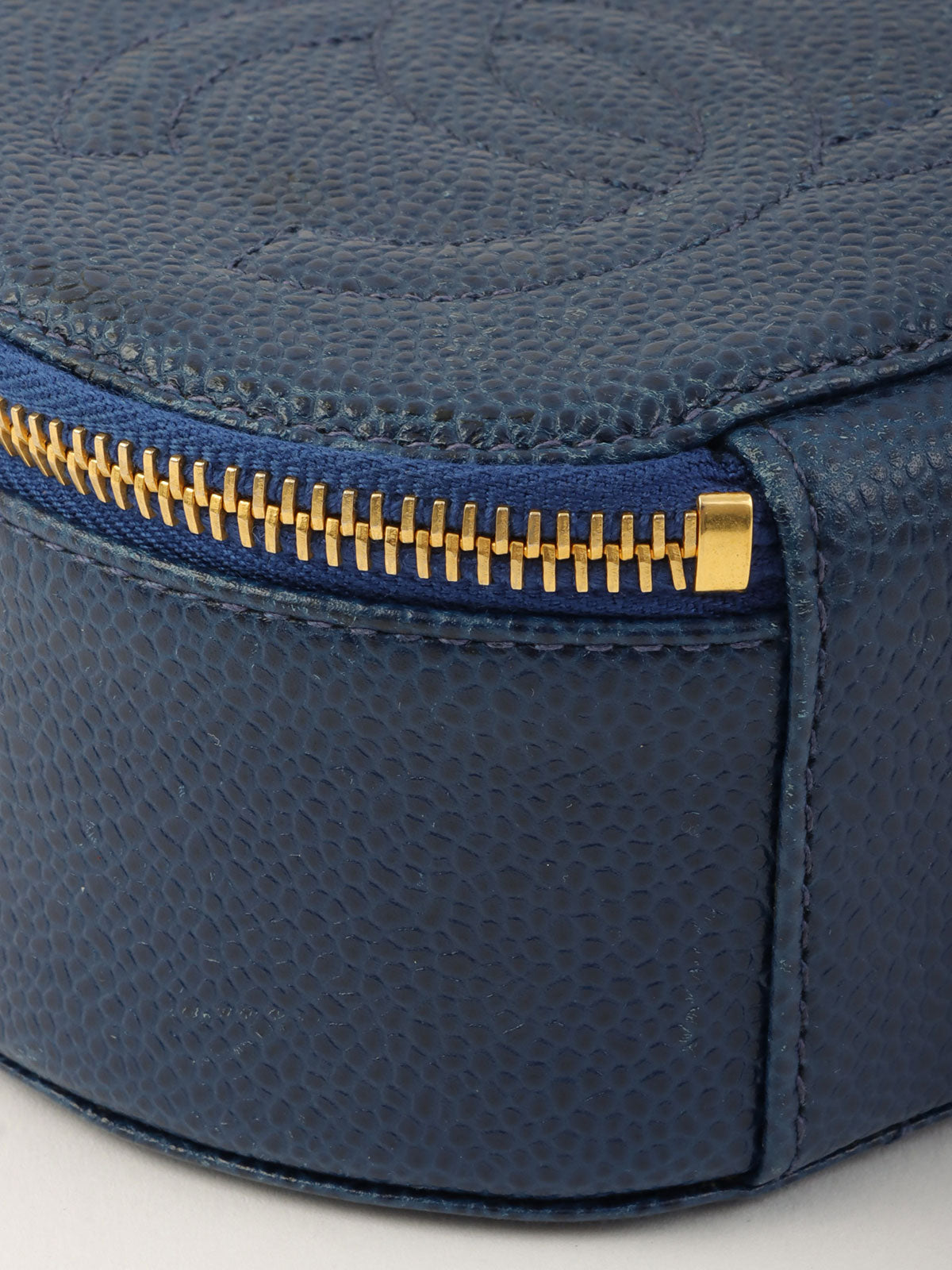 1995 Caviar Skin CC Mark Stitch Jewelry Case, Navy