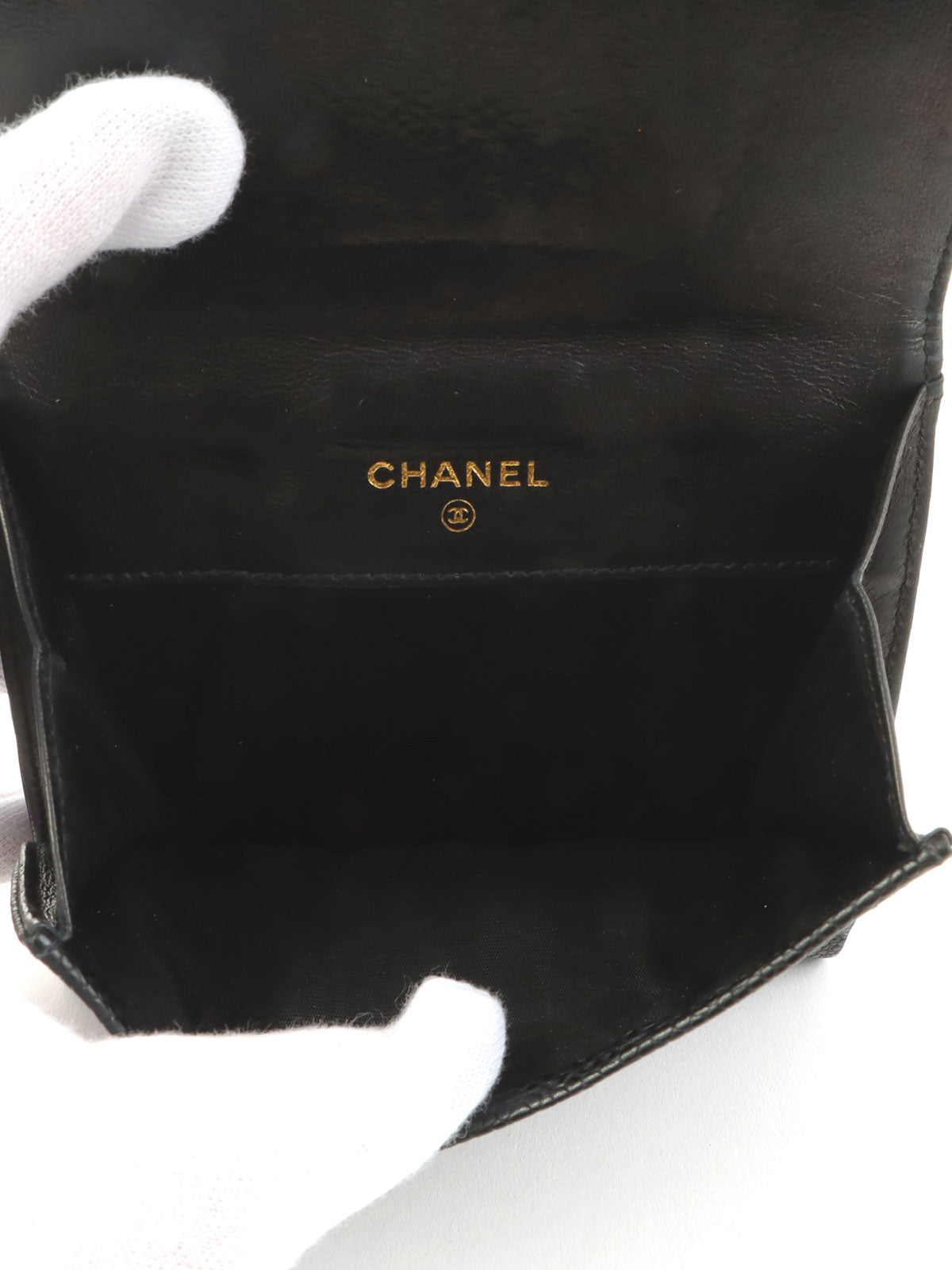 1997 Caviar Skin CC Mark Stitch Wallet in Black