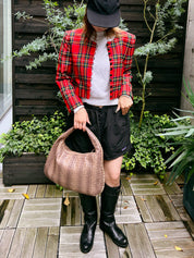 Brown Intrecciato Stripe Hobo Bag