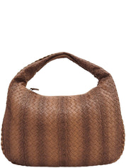 Brown Intrecciato Stripe Hobo Bag