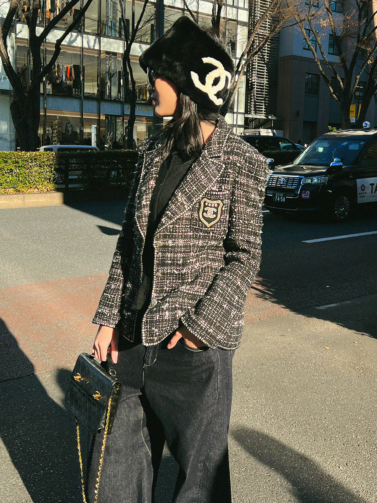 2005年製 ツイードCCマークエンブレムワッペンジャケット #44 ブラック/マルチ