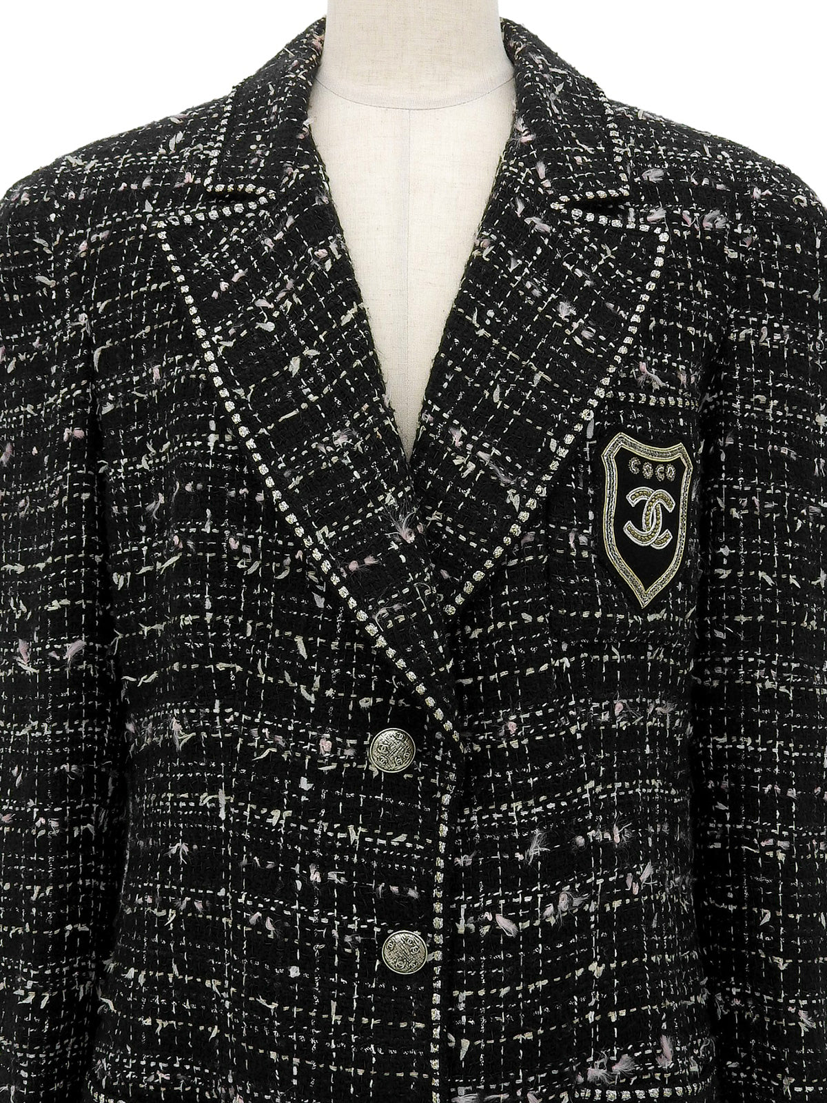 2005年製　ツイードCCマークエンブレムワッペンジャケット　ブラック/マルチ