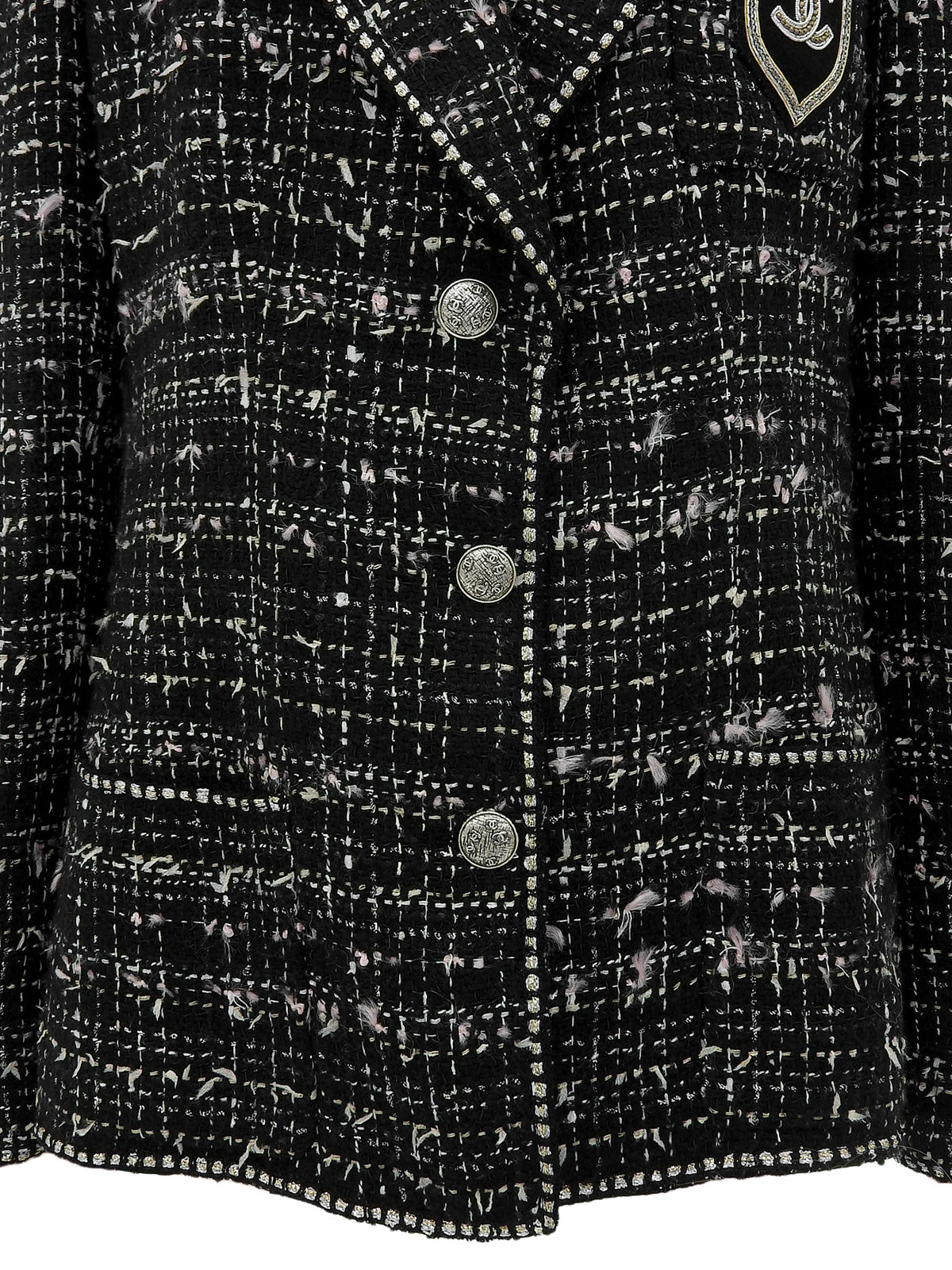 2005年製　ツイードCCマークエンブレムワッペンジャケット　ブラック/マルチ