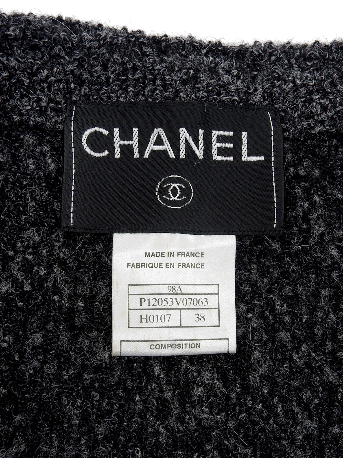 1998 CC mark button collarless jacket, charcoal gray