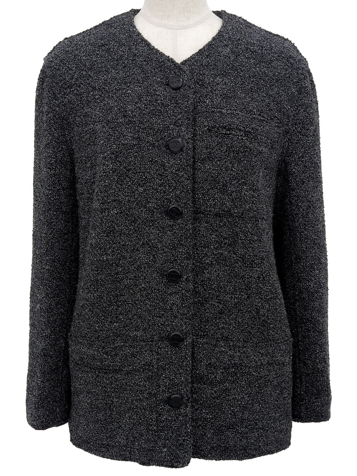 1998 CC mark button collarless jacket, charcoal gray